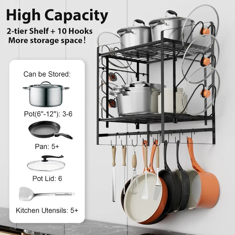 17-inch wall mounted double-layer pot rack for kitchen Image 3