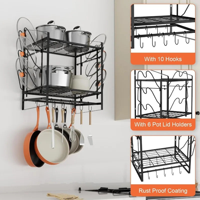 17-inch wall mounted double-layer pot rack for kitchen Image 5