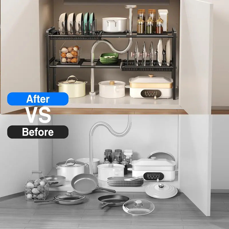 Under cabinet pot and bowl storage rack kitchen cookware storage box Image 4