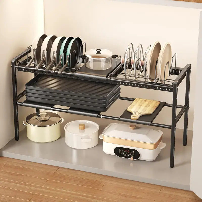 Under cabinet pot and bowl storage rack kitchen cookware storage box - black Image 1
