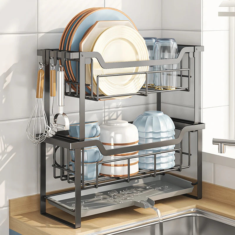 Double layer Bowl and Plate Rack Combined Kitchen Storage Organizer Image 8