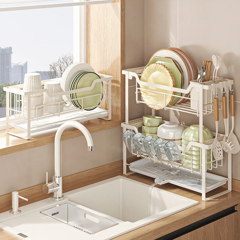 Double layer Bowl and Plate Rack Combined Kitchen Storage Organizer Image 3