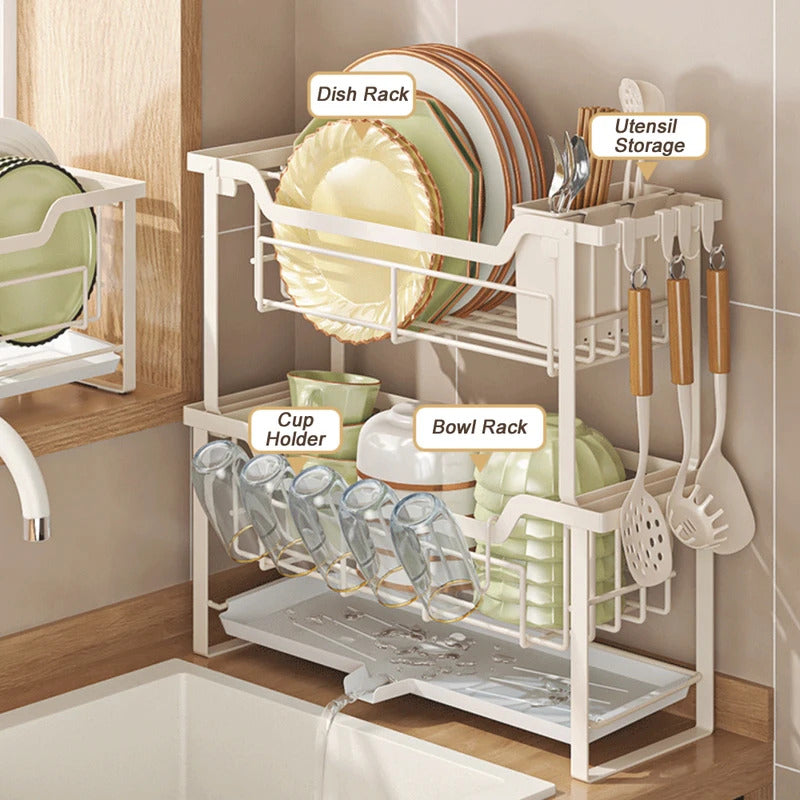 Double layer Bowl and Plate Rack Combined Kitchen Storage Organizer Image 4