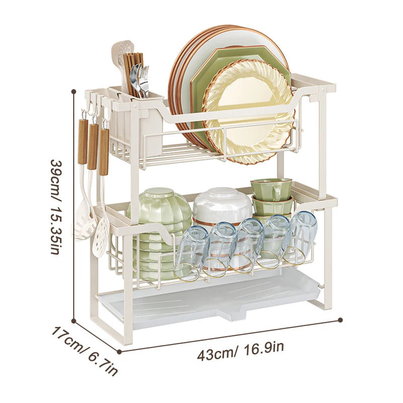 Double layer Bowl and Plate Rack Combined Kitchen Storage Organizer Image 5