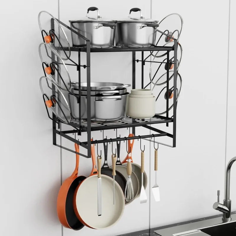 17-inch wall mounted double-layer pot rack for kitchen - black Image 1