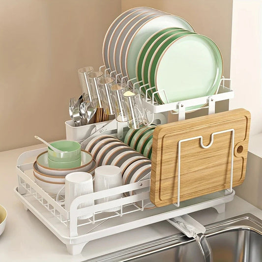 Multifunctional dish rack metal kitchen use - WHITE Image 1